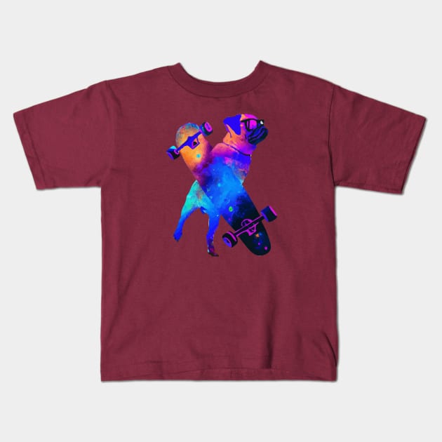 French Bulldog Trippy Space Skater With Glasses Stencil Kids T-Shirt by Furrban